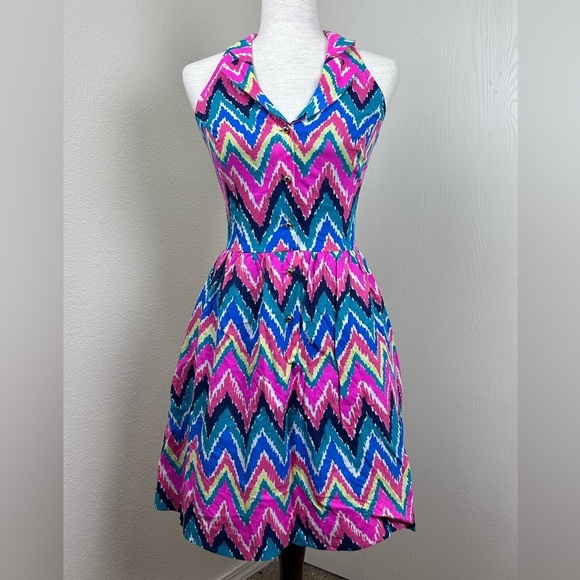 Lilly Pulitzer Sherlynn Hearts a Flutter Pink
Chevron Fit and Flare Dress Size 0 - Picture 2 of 11